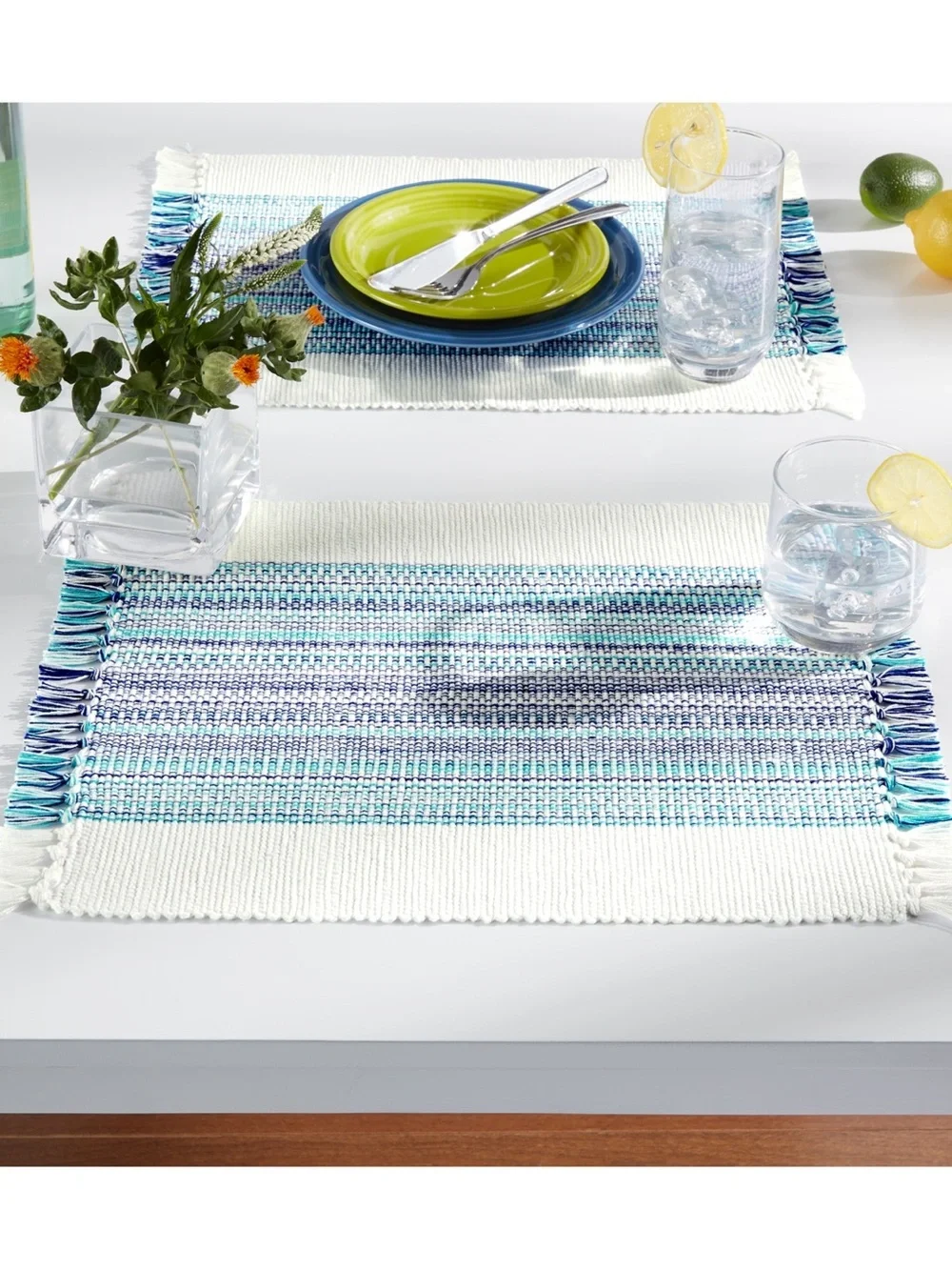 Blue & White Woven Placemat Set - Home Dining